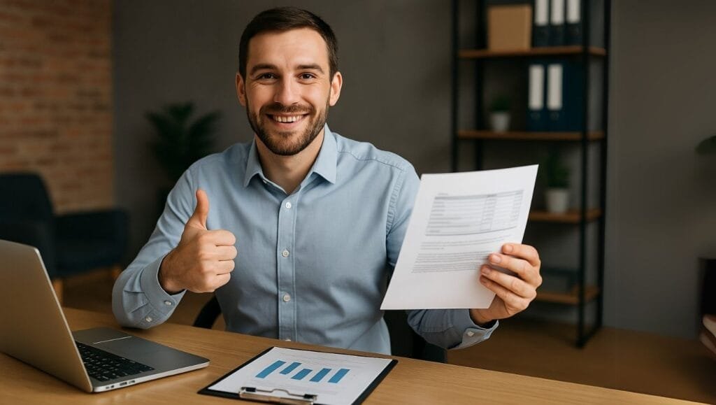 homem feliz por estar em conformidade com a NR 1
