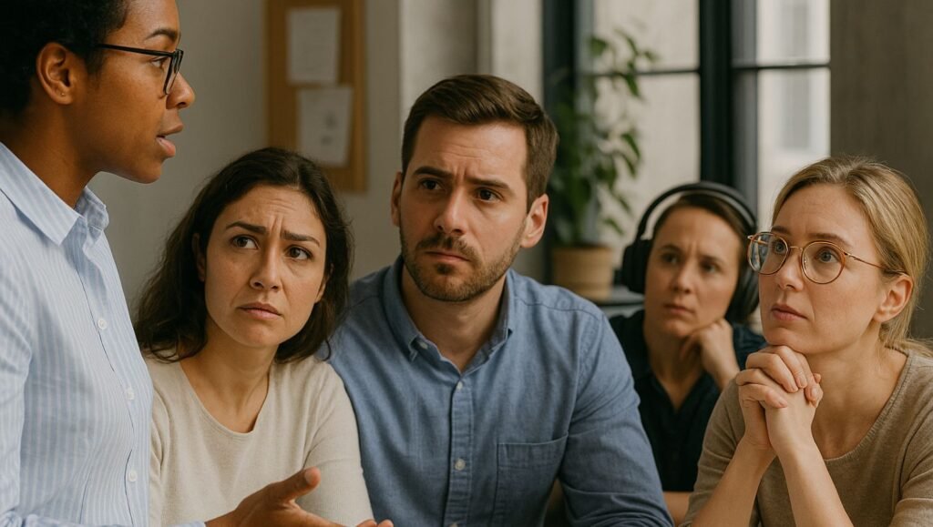 Uma equipe conversando sobre inclusão