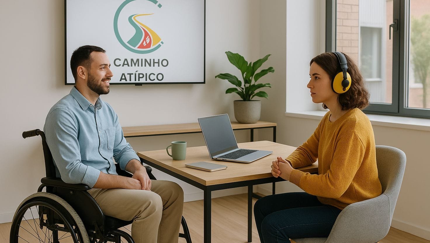Caminho Atípico um homem e uma mulher tendo uma reuniao no trabalho