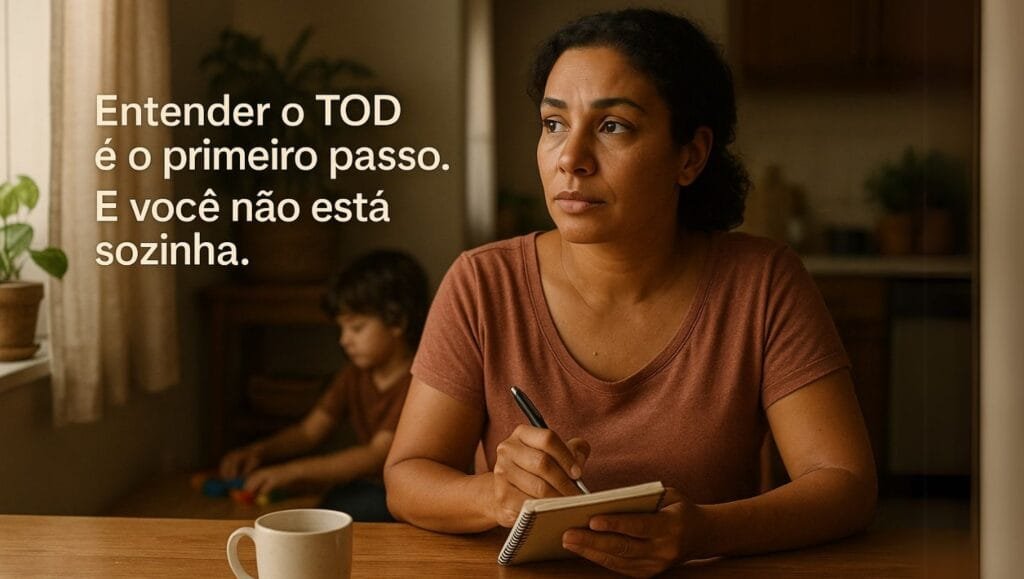 uma mulher tomando nota de um profissional que explica o que é o Transtorno Opositivo-Desafiador