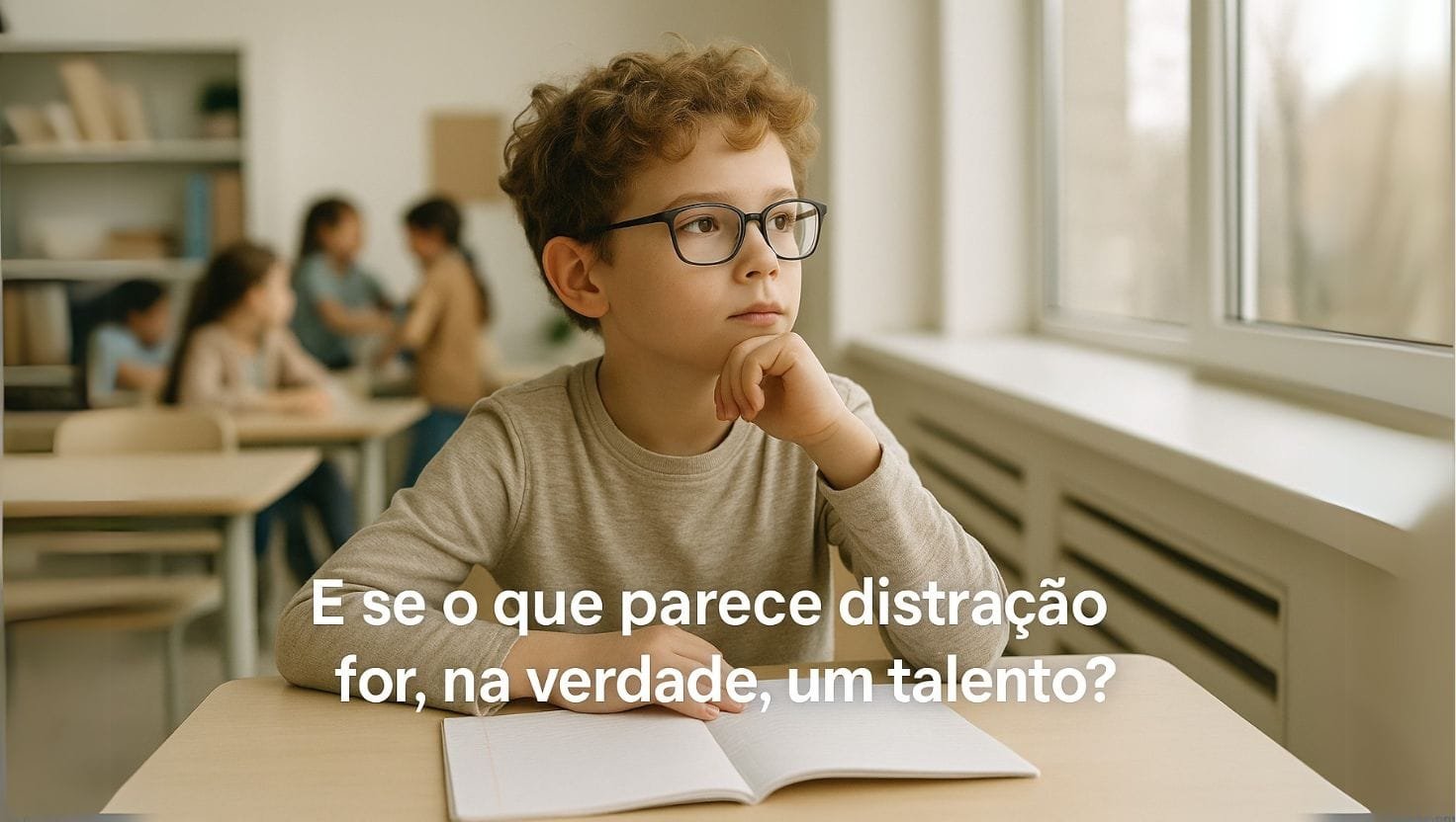 Caminho Atípico menino com AHSD Altas Habilidades/Superdotação estudando